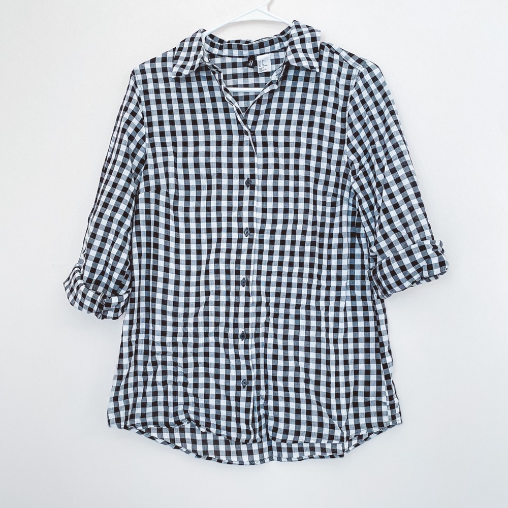 NWT H&M Divided BUNDLE blue and white striped button up with NWOT plaid shirt